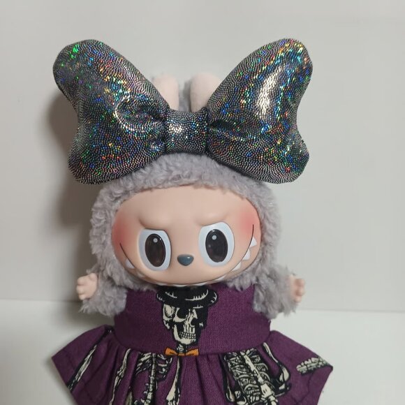 Halloween Skeleton Dress with Oversized Hologram Metallic Bow Labubu Outfit - Picture 3 of 6